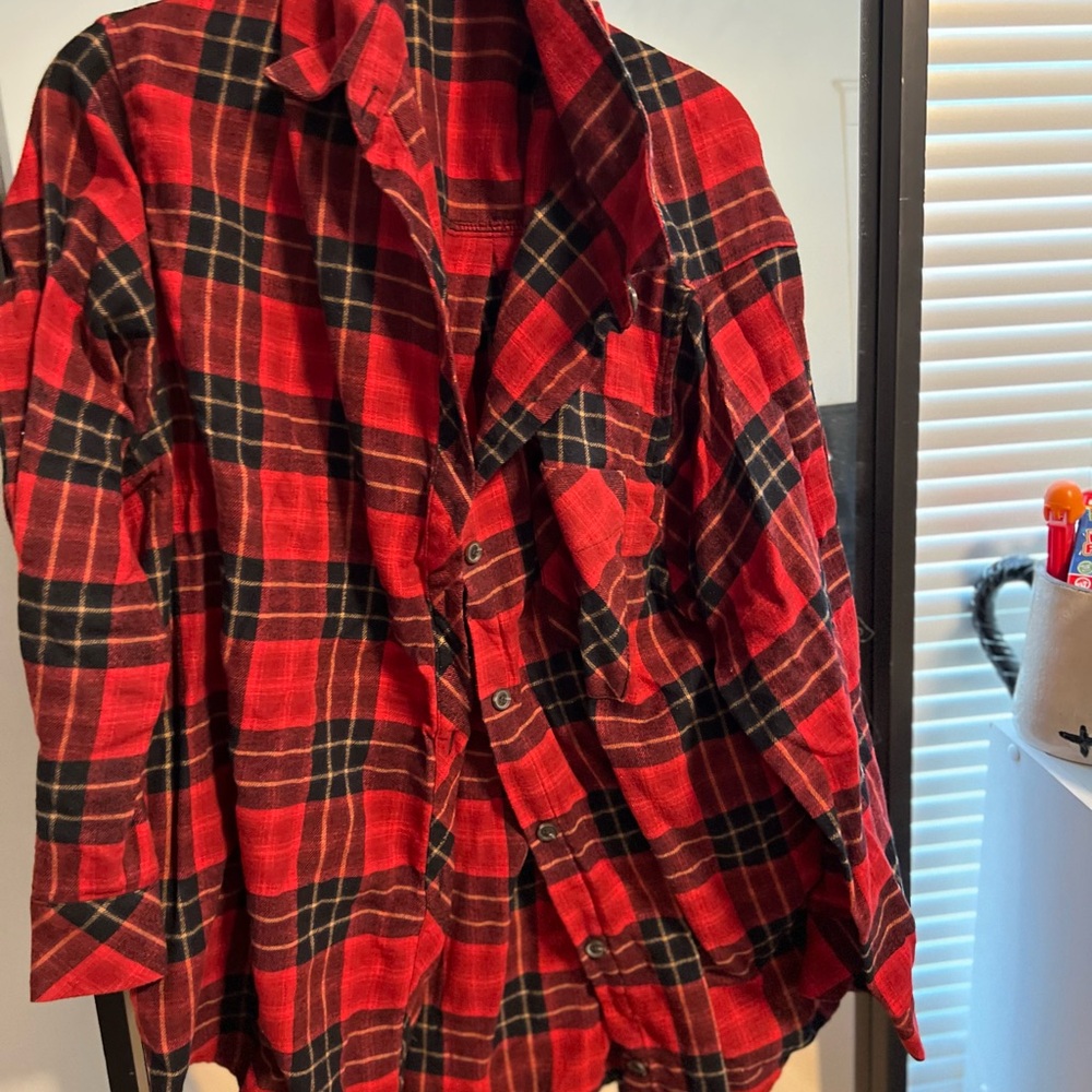 Red and Black Plaid Button-Up Shirt